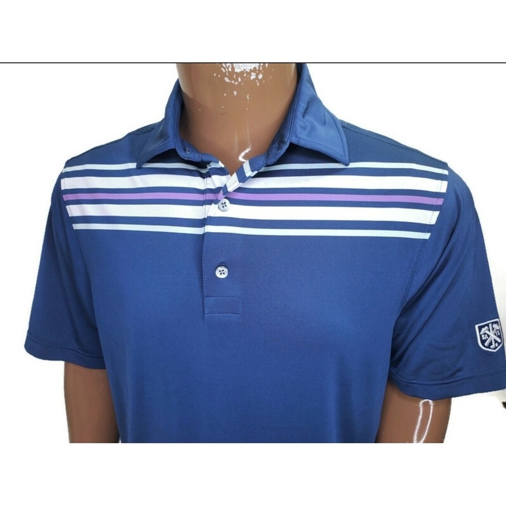 FootJoy Mens ProDry Striped Golf Polo Shirt Blue Purple White Size M SA TX Logo